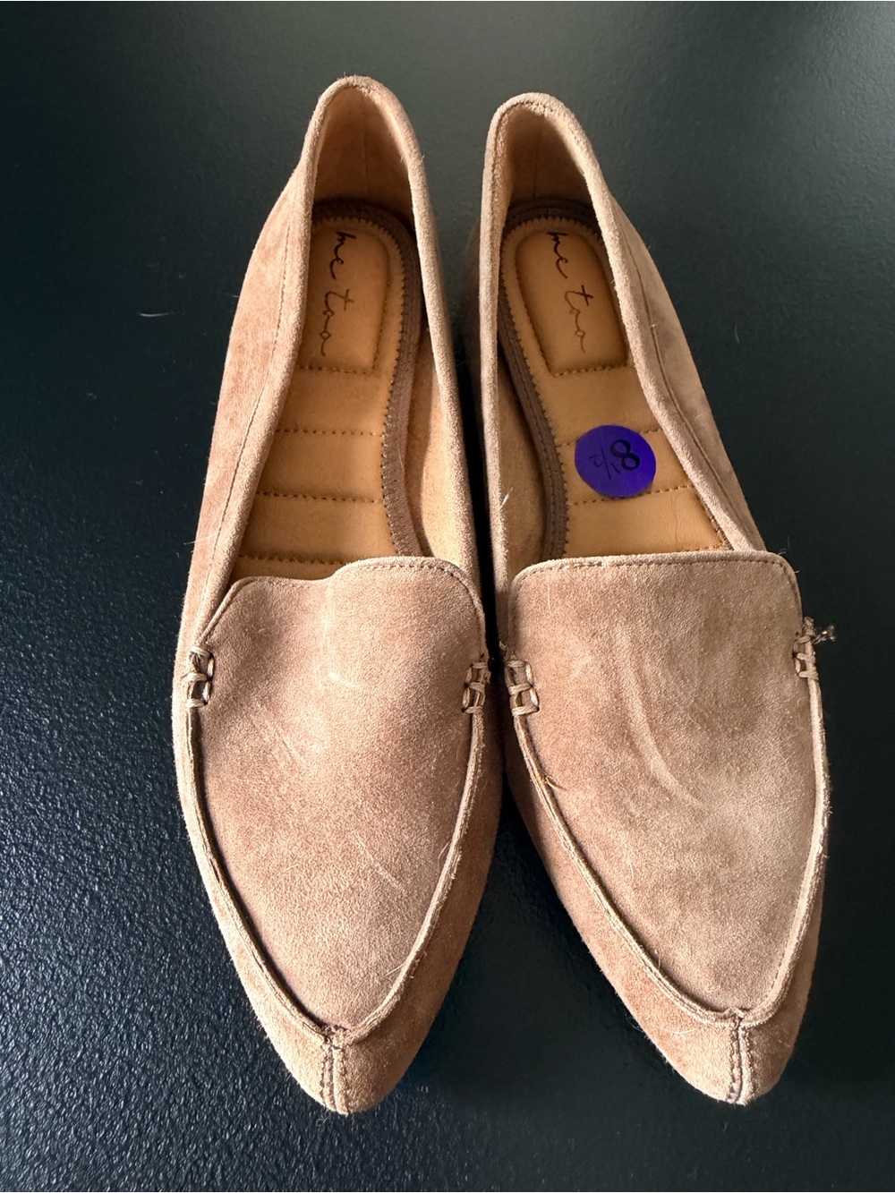 Taupe Suede Pointed Toe Loafers Me Too 8.5